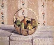 apples and pears in a round basket Camille Pissarro